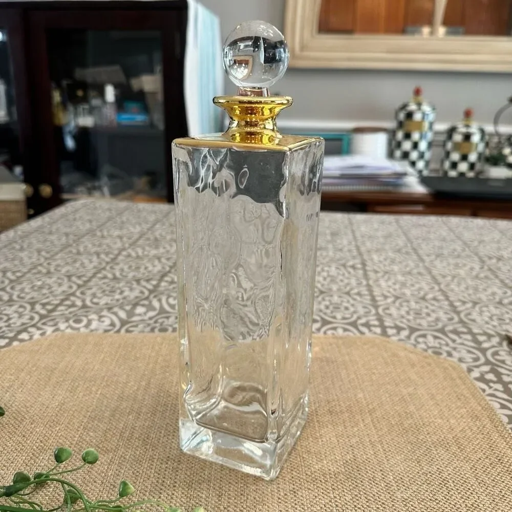 Mette Ditmer‎ Denmark Glass and Gold trim Decanter Carafe 10” With Cover Vintage